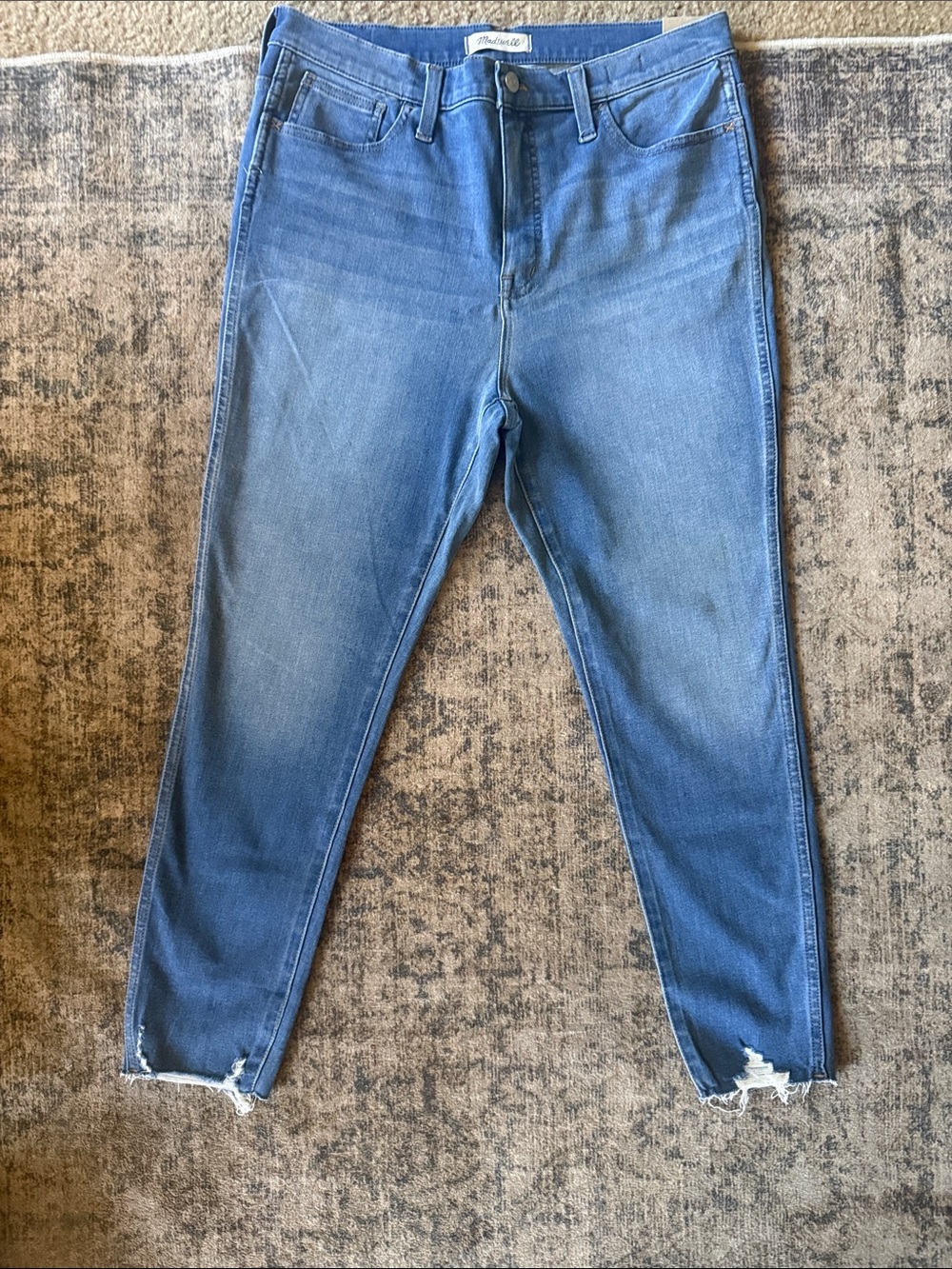 Madewell Medium Blue Skinny Jeans with Distressed Ankle